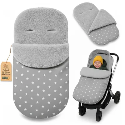 Produktbild von Fußsack Kinderwagen Winterfußsack Buggy 90x45 cm aus Bouclé Sterne und Grau