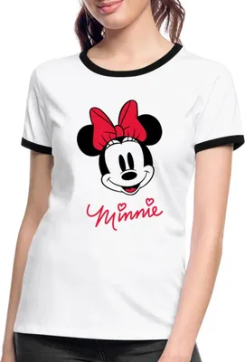 Produktbild von Mickey & Minnie Schriftzug Frauen Kontrast T-Shirt, XL, Weiß/Schwarz