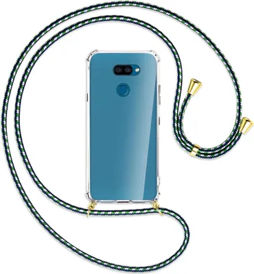 Produktbild von Handykette Backcover-Schutzhülle mit Band (Metall goldfarben) für LG K40S LMX430 - grün/blau/weiß