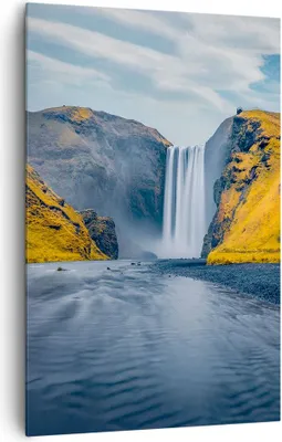 Produktbild von Bild auf Leinwand - Leinwandbild - Einteilig - Wasserfall Berge Skogafoss - 80x120cm - Wand Bild - Wanddeko - Wandbilder - Leinwanddruck - Wanddekoration - Leinwand bilder - Wandbild - PA80x120-5180