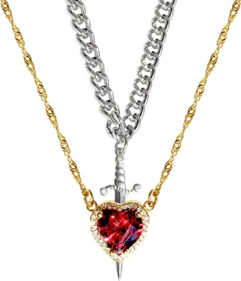Produktbild von Paar-Halskette mit Zirkonia-Herz, passende Halskette, romantisch durch das Herz, Paarschmuck für ihn, ihr Valentinstagsgeschenk
