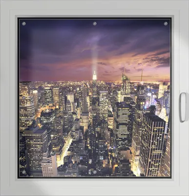 Produktbild von Wallario Lichtschutzbild, Dekorativer Sichtschutz Sonnenschutz 96 x 93 cm mit Motiv: New York bei Nacht - Panoramablick über die Stadt - Verdunklung ohne Bohren