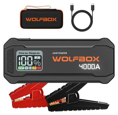 Produktbild von JS24 - Starthilfe Powerbank - 4000A Spitzenstrom - 24000mAh - LED-Display - Für 8L Benzin 6L Diesel - Schnellladen