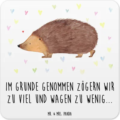 Produktbild von Mr. & Mrs. Panda Untersetzer für Gläser Igel Herzen 10er Set - Weiß - Geschenk, Vertrauen, Glas-Untersetzer, Tisch, Kuss, Coaster, Liebe, Herz, Tischuntersetzer