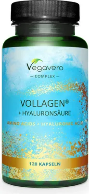 Immagine prodotto di Vegavero Collagene Vegano + Acido Ialuronico | 120 capsule | Complesso Vollagen® + Acido Ialuronico con 18 aminoacidi | vegano