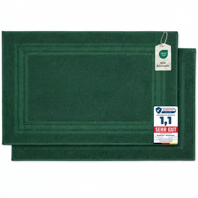 Produktbild von Komfortec Badvorleger Set 2 Teilig, Frottee Duschvorleger, Waschbar Duschmatte & Badteppich, 600 g/m² &100% Baumwolle, Saugfähig & Schnelltrocknend, 50 x 70 cm, Dungelgrün