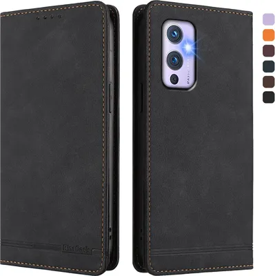 Produktbild von Hülle für OnePlus 9, Retro Kunstleder Ständer Klapphülle mit Kartenfächer und Magnetische Schwarz