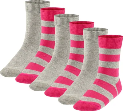 Produktbild von FALKE Kinder Socken, 6er Pack - Happy Stripe, Kurzsocken, gestreift Grau/Pink 23-26