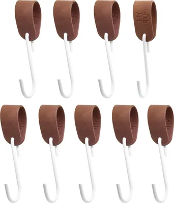 Immagine prodotto di Natural Goods Berlin gancio per cappotto GARD loop, cinturino in pelle vegana PU, loop in pelle, cinturino in pelle, marrone, con gancio GARD FLAT in bianco, 9 pezzi