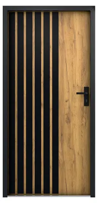 Produktbild von Außentür, massiv, aus Stahl W207 x 100 cm, Nachbildung Eiche mit schwarzen Streifen, Dicke 68 mm, linke Tür, Marke COBRITA