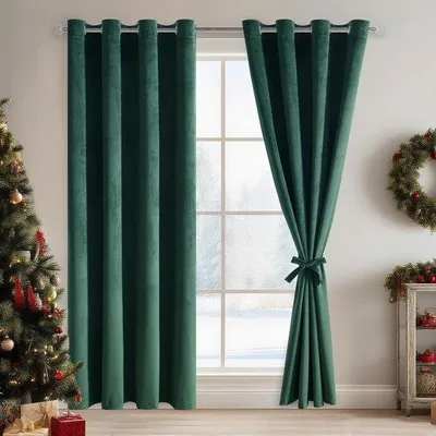 Produktbild von Unyqoos® Samt-Thermogardinen 2er-Set 225 x 132 cm – Ösen & Bindebänder, wärmeisolierend und schalldämmend