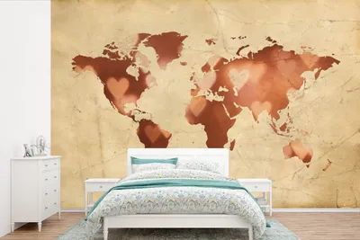 Produktbild von Weltkarten-Wandtapete - Marmormuster - Herzzentriert - Breite 525 cm x Höhe 350 cm