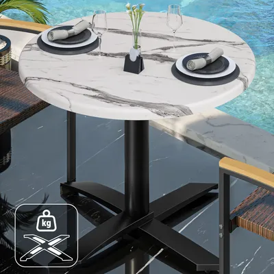 Produktbild von WTG | Bistro Außen Tisch | Ø:H 70 x 75,5 cm | Weiß Marmor / Schwarz | Rund | Zusatzgewicht | Bistro Tisch Gastro Tisch