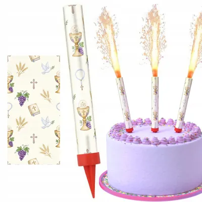 Zdjęcie produktu dla Świeczka Fontanna Na Tort Raca Na Komunię Świętą Chrzest Chrzciny - 12Cm
