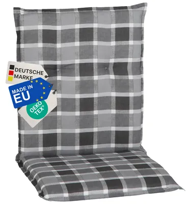 Produktbild von NYVI Gartenstuhl Auflage Niedriglehner Barcelona - UV-Beständig, Atmungsaktiv, Strapazierfähig - Niedriglehnerauflage Sitzkissen Outdoor - Sitzauflagen für Gartenstühle 100x50cm Grau Anthrazit Karo