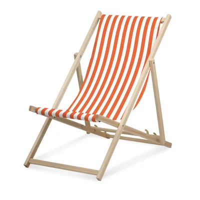 Produktbild von Liegestuhl - schmal gestreift - Orange - klappbar - aus Buchenholz - bis 95kg belastbar - 3fach verstellbare Lehne - Strandliege