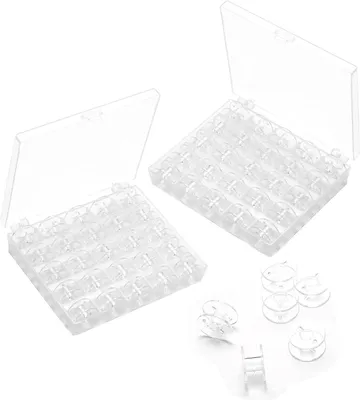 Produktbild von Nähmaschinenzubehör Ravytha 50 Stück transparente Nähmaschinenspulen, Garnspulen mit Spulenbox, Nähmaschinenspulen, kompatibel mit den meisten Nähmasc
