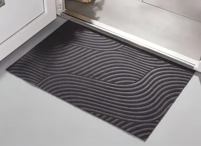 Produktbild von Bodenmatte "Waves" grau, 90x60 cm, Fussmatte ruschfest Innen, Fussabtreter, Schmutzfangmatte 60x90 cm, Türmatte