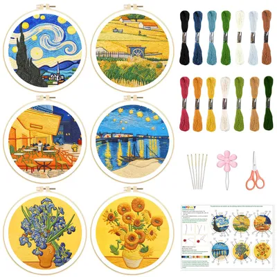 6er-Set Kreuzstich-Starterkit: Sternenhimmel, Landschaft, Blumen