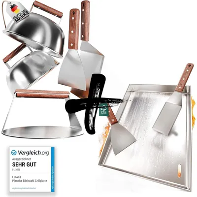Image de Plaque de cuisson en acier inoxydable pour plancha, dimensions 30x40 cm, avec kit "Burger Master"