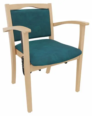 Produktbild von Seniorenstuhl Alexander mit Aufstehhilfe – Pflegestuhl mit Aufstehhilfe und Armlehnen – 52cm Sitzhöhe.Stoffbezug:Clean-Stoff Como Petrol,Bodengleiter:Kunststoff Weiss