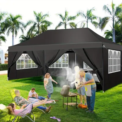 Produktbild von Pop-Up-Zelt - Faltzelt - Partyzelt - Gartenpavillon - Festivalzelt - Aluminiumgestell - Sechs Seitenwände mit Reißverschluss