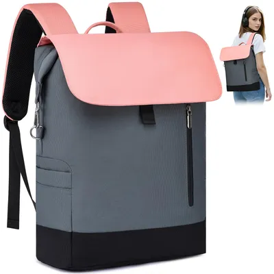 Produktbild von OKWISH Rucksack Damen & Herren - Rolltop Daypack für Arbeit Uni Fahrrad - Backpack mit 15.4 Zoll Laptop Fach - Rückenpolsterung & Wasserabweisend grau