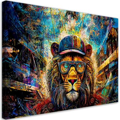Produktbild von Leinwandbild Löwe Tiere Bunt 100x70 Feeby Bunt bild für die wand bereit zum aufhängen
