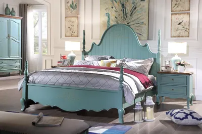 Produktbild von Landhaus Schlafzimmer Blau Bett Holz Klassische Möbel Betten 180x200cm Set