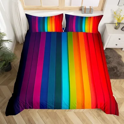 Obrázek produktu pro Omgoods – Barevná sada povlečení s motivem duhy, rozměr 200 x 200 cm, včetně 2 povlaků na polštáře