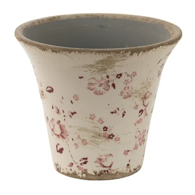 Zdjęcie produktu dla Clayre & Eef Doniczka Ø 12x11 cm Kwiaty ceramiczne różowo-beżowe