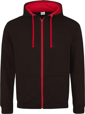 Produktbild von Just Hoods JH053 | Varsity Zoodie Kapuzenpulli mit Reisverschluss - Farbe: Jet Black/Fire Red - Größe: XL