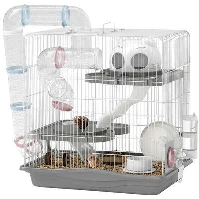 Image de Cage pour hamster, conception à plusieurs étages, accessoires inclus, GRIS