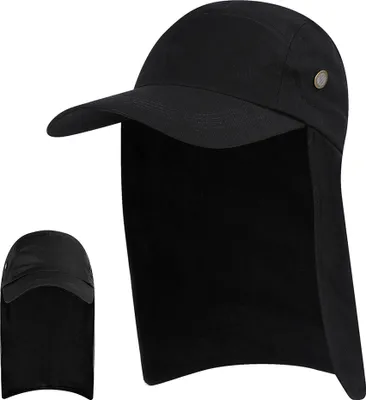 Produktbild von Schwarze Vier-Augengesichtsschutzmütze, Herren Sonnenhut mit breiter Krempe, UPF 50+, Anglerhut mit Nackenklappe für Sonnenschutz