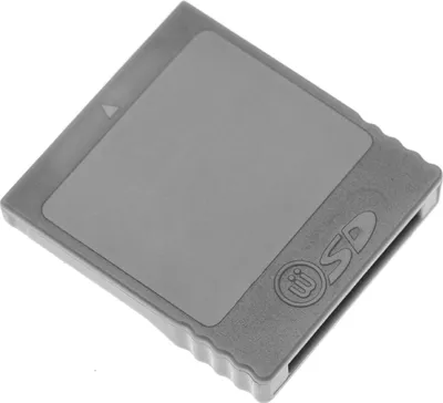 A gray SD card adapter is shown on a white background.