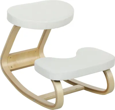 Produktbild von HOMCOM Kniehocker, ergonomischer Schaukelstuhl aus Holz, Kniehocker fürs Homeoffice, verbessert die Körperhaltung, lindert Rückenschmerzen, Creme