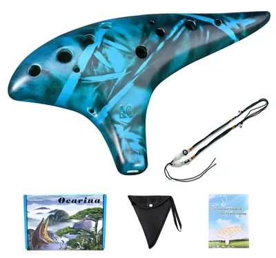 12-Loch Ocarina Alt C, Keramik, Strohgeräuchert, mit Liederbuch