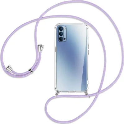 Produktbild von Handykette Backcover-Schutzhülle mit Band (Metall silberfarben) für Oppo Reno4 5G - violett