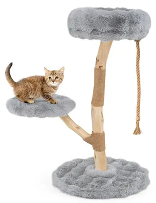 Produktbild von Katzenbaum mit 3 Plüschplattformen, Jute-Stämmen, 90 cm, Grau