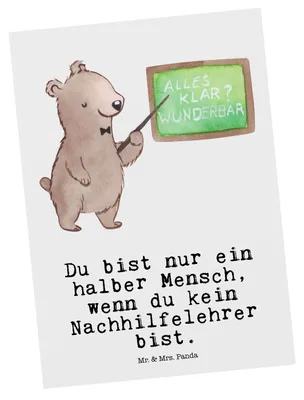 Produktbild von Mr. & Mrs. Panda Grußkarte Nachhilfelehrer Herz - Weiß - Geschenk, Postkarte, Spruch, bildkarte, Ansichtskarte, Nachhilfeunterricht, Lustig, Postkarten, Ansichtskarten