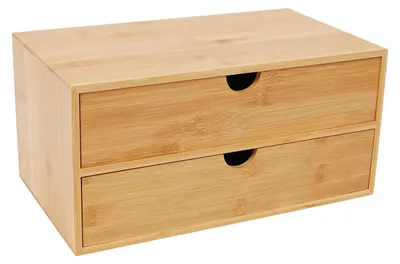 Image de Organiseur de bureau en bambou - Porte-crayons et porte-papier - 2 tiroirs - Rectangulaire - Laqué - 33 × 19 × 16 cm - Bois