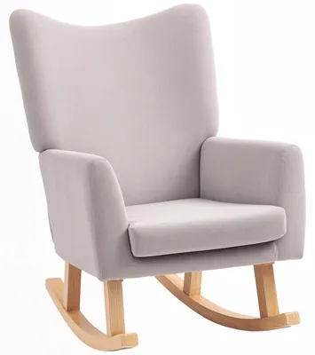 Produktbild von HOMCOM Schaukelstuhl Schaukelsessel mit hoher Rückenlehne, Cord-Optik Hellgrau