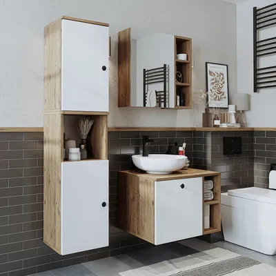 Image de Ensemble de meubles de salle de bains Roomart LOTUS-I-65, 4 pièces, 65 cm de large, chêne blanc