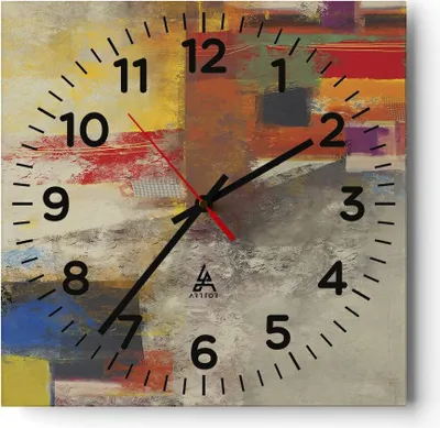 Produktbild von Wanduhr - Quadrat - Glasuhr - Abstraktion die Farben modern - 40x40cm - Schleichendes Uhrwerk - Lautlos - zum Aufhängen bereit - Dekoration Modern - Wanddekoration aus Glas - C4AC40x40-4176