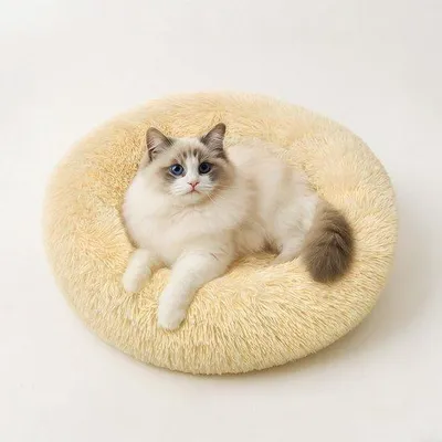 Obrázok produktu pre Azomor® Okrúhly a mäkký vankúš pre malé psy a mačky, 50 cm, béžový, protišmykový, prateľný