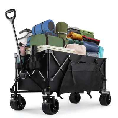 Produktbild von Bollerwagen 250L 150KG mit EIN-klick-Handgriff 4-seitig zusammenfaltbar, Mit All-Terrain-Rädern und Bremse sicher verstaubar und stabil
