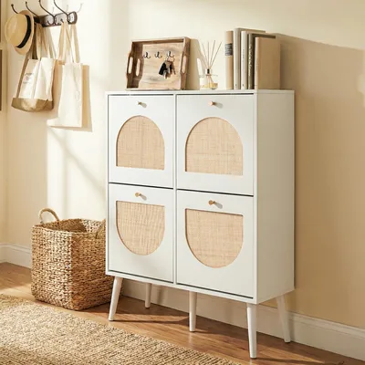 Produktbild von HOKEEPER Schuhschrank Schmal, Schuhregal mit 4 Klappen, Schuhkipper mit Verstellbar, Shoe Cabinet Holz, Schuhablage Schuhkommode für Eingang