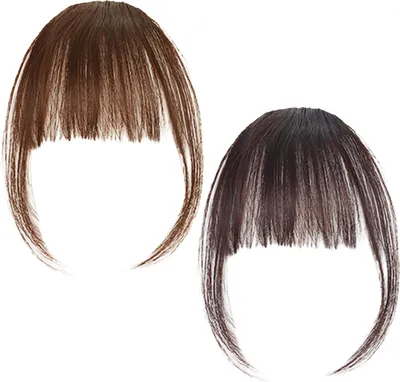 Obrázek produktu pro 2 kusy světle hnědých a tmavě hnědých elegantních Air Bangs s kotletami – módní a úzké Air Bangs z pravých vlasů na zacvaknutí, s temenní částí, stálobarevné a vhodné pro každodenní použití.
