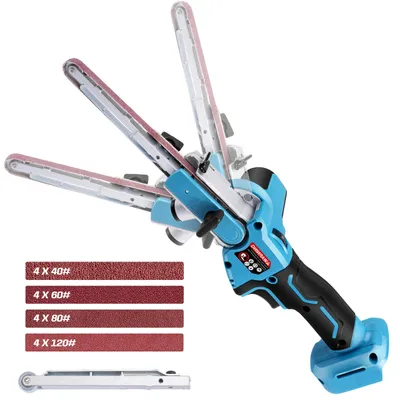 Zdjęcie produktu dla Mini szlifierka taśmowa 13x457mm, akumulatorowa szlifierka bezszczotkowa z 6-krotnym, dokładnym szlifowaniem, taśmą oscylacyjną 100°, beznarzędziową wymianą taśmy, adapterem do podłączenia pyłu