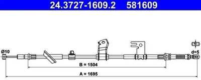 Produktbild von ATE Handbremsseil Seilzug Feststellbremse für HONDA Jazz II Schrägheck (GD, GE3, GE2) Hinten Rechts 24.3727-1609.2